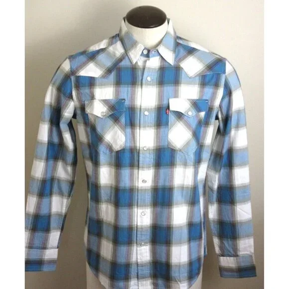 Levi's Men's The Western Snap Front Plaid Blue Purple Cotton Shirt Classic NWT - Picture 1 of 8